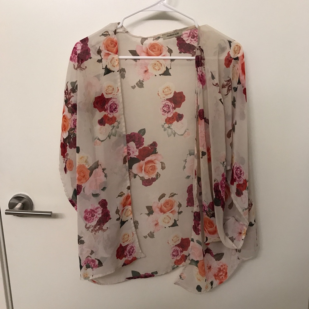 Sheer, floral printed kimono